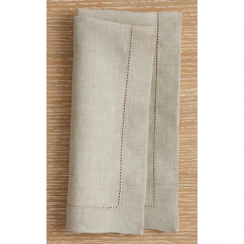 Pottery Barn Linen Napkins Set of‎ 4 Hemstitch Flax Tan Table Linens 20